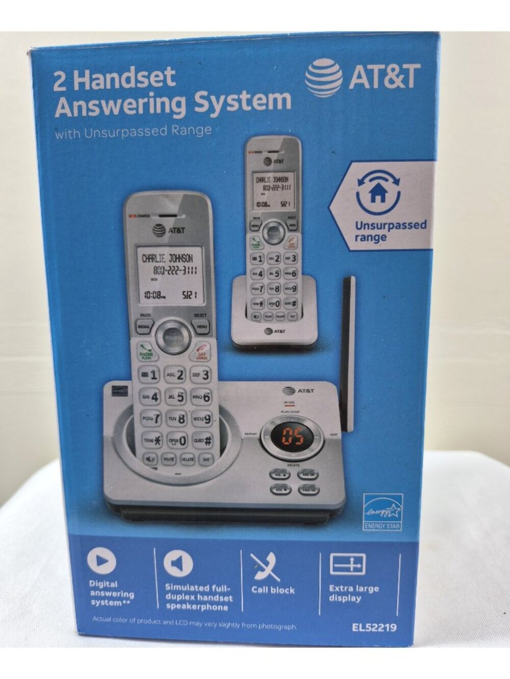 AT&T EL52219 2 Handset Cordless Phone Answering System Call Block Factory Sealed